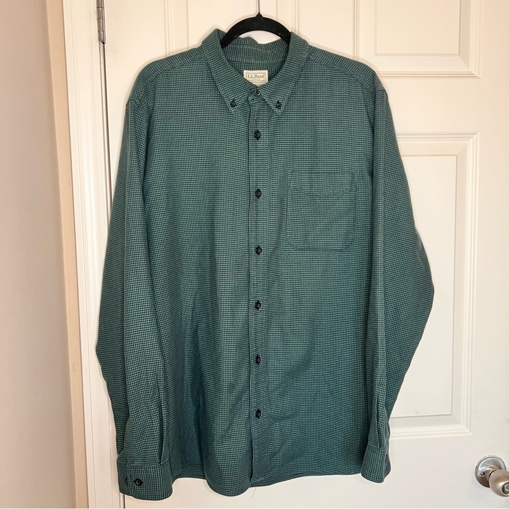 L.L. Bean‎ Green Casual Lightweight Plaid Flannel Button Down Shirt. Men XL